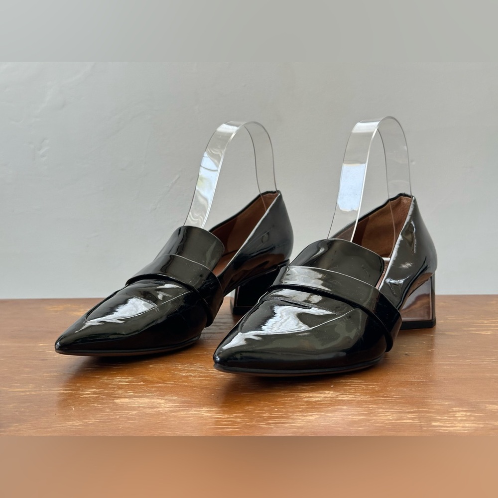 Franco Sarto Giovanni Black Faux Patent Loafers Women's Size 7 M